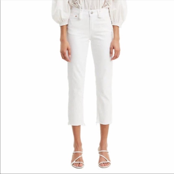Levi’s boyfriend white crop studded jeans denim pants fringe 10 - Picture 2 of 10